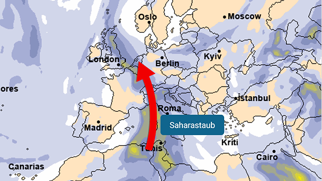 Karte zeigt Staubmengen in der Atmosphäre