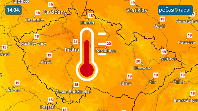 Předpověď maximálních denních teplot v Česku na úterý 14. dubna: Počátek nového týdne přinese do Česka vyšší teploty – v úterý odpoledne mohou místy dosahovat až 21 °C.