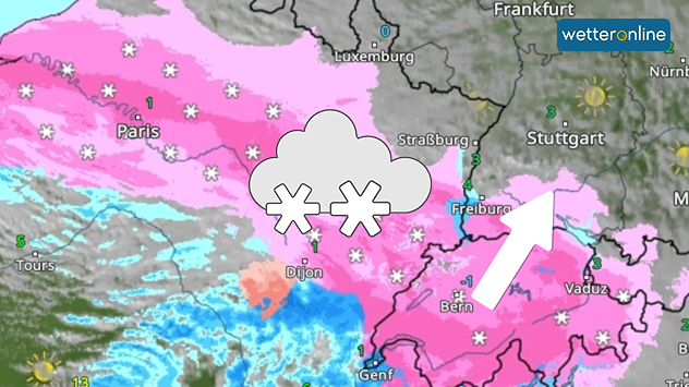 WetterRadar zeigt Schneefront über Frankreich und der Schweiz WetterRadar zeigt Schneefront über Frankreich und der Schweiz
