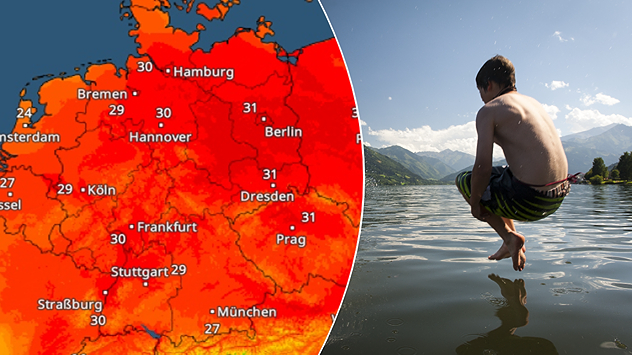 Das sonnige und heiße Wetter am Samstag lädt zu einem Sprung ins kühle Nass ein.