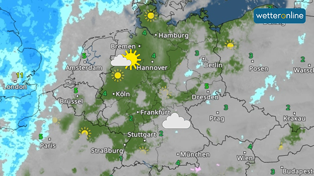 Das WetterRadar für Montag.