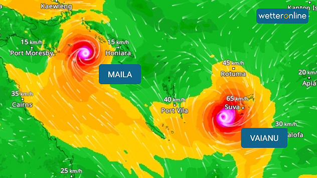 Gleich zwei Zyklone bedrohen die Südseeinseln vor Australiens Küste.