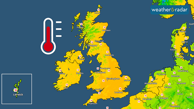Map showing expected maximum temperatures on Tuesday