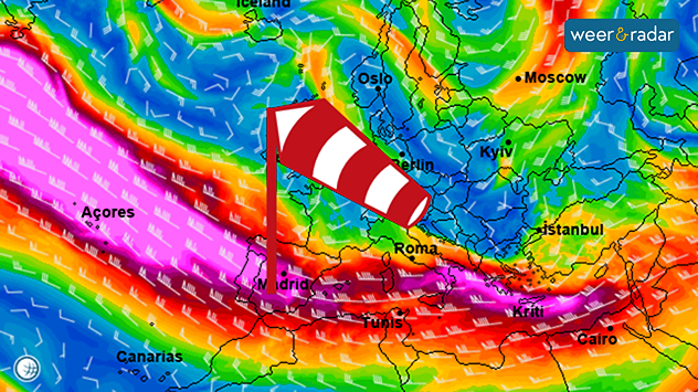 Sinds dagen stroomt de straalstroom precies over de Middellandse Zee.