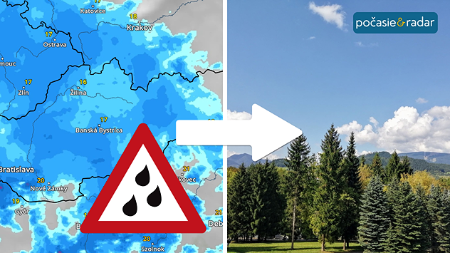 Vpravo snímka meteoradaru, vľav obárzok prírody.