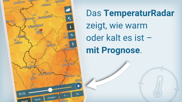 Das TemperaturRadar zeigt, wie warm oder kalt es ist – mit Prognose