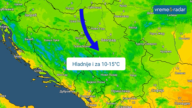 Osetno niža temperatura