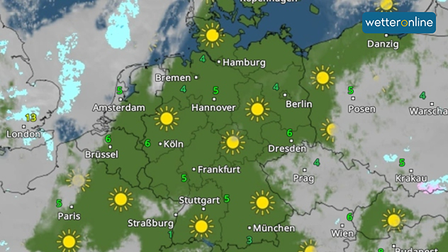 WetterRadar zeigt kaum ein Wölkchen am Samstagnachmittag.