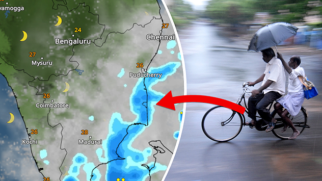 Upcoming rainy weather in coastal Tamil Nadu. Including rain for Chennai and Pondicherry