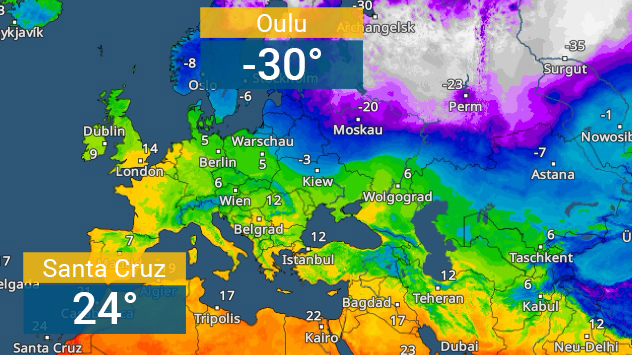 Große Kontraste: Mehr als fünfzig Grad Unterschied herrschen am Dienstagnachmittag zwischen Schweden und den kanarischen Inseln. 