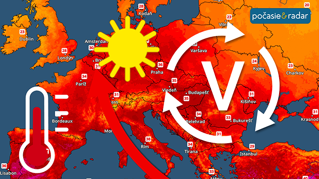Teplotná mapa s tlakovou výšou.