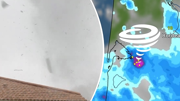 Imagen compartida con una foto de la tormenta y un mapa meteorológico. Visualización de un posible tornado sobre Francia.