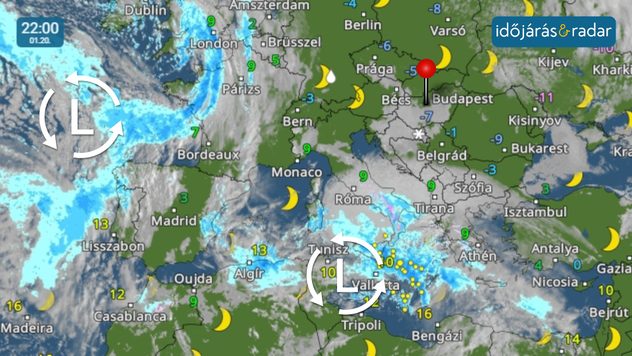 időjárási térkép szerda este