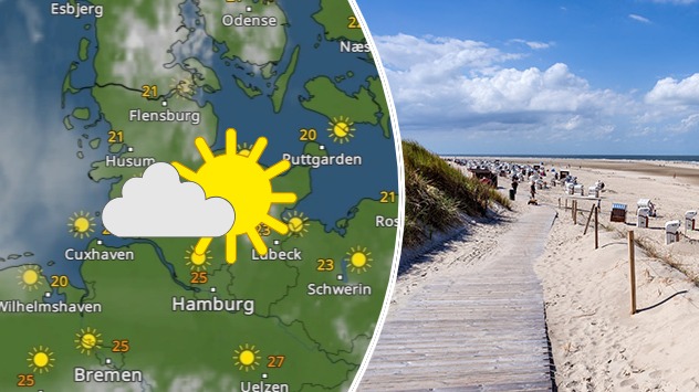 WetterRadar Norddeutschland und Bild von einem Strand auf Spiekeroog
