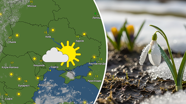 Зліва - карта погоди для України. Справа - підсніжник.