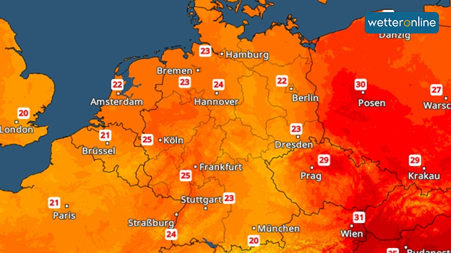 TemperaturRadar: Spitzenwerte am Montag