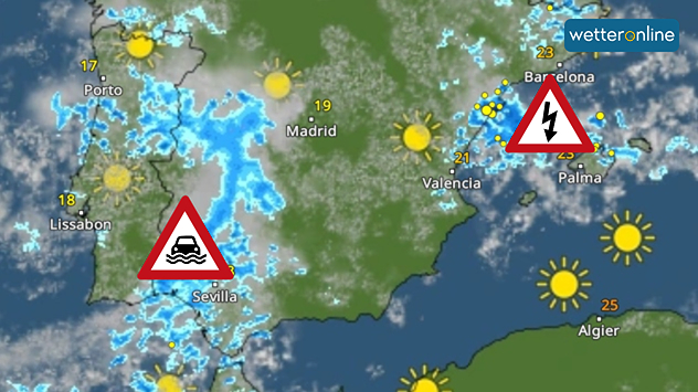 WetterRadar: Auch am Donnerstag Regengüsse und Gewitter in Teilen Spaniens
