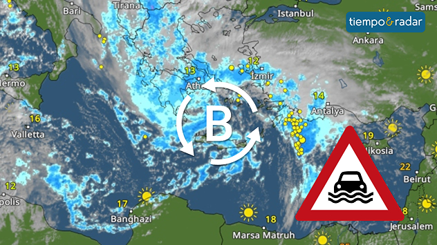 Una profunda borrasca está dejando lluvias significativas, tal y como muestra el radar del tiempo.