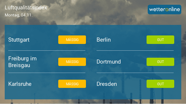 Die Karte zeigt die Luftqualität ausgewählter Orte.