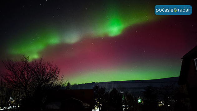Polárna žiara z dedinky Zaľubica na Spiši.