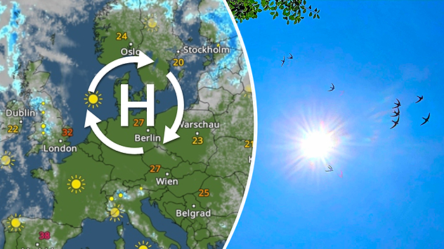WetterRadar zeigt Hoch ZORA über Mitteleuropa - Mauersegler am blauen Himmel