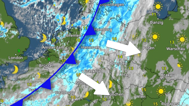 Die Kaltfront von Tief ZILAN zieht derzeit durch Deutschland.