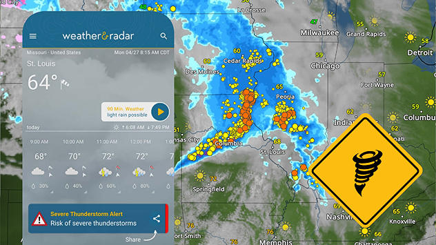 Severe storms target the mid-Mississippi Valley on Monday.