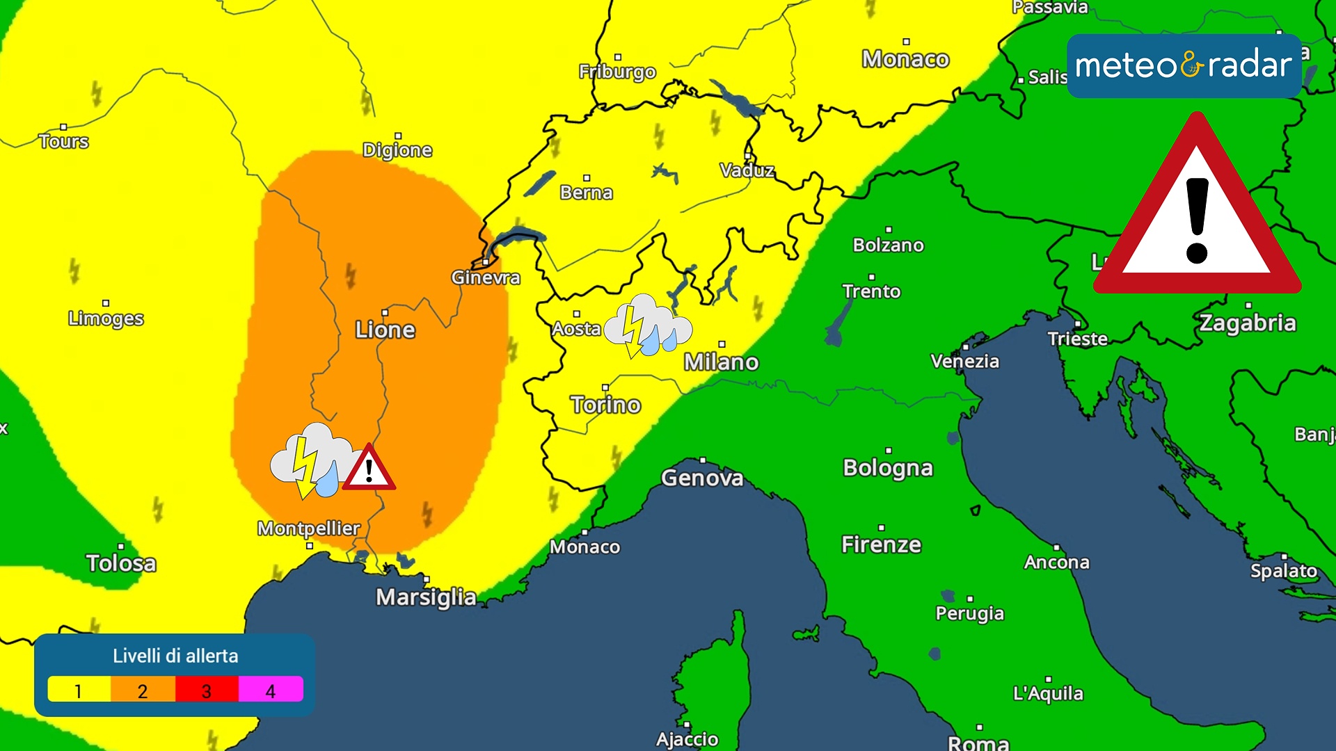 Aree a rischio temporali nella giornata di domani