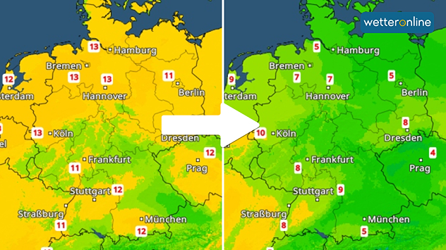 TemperaturRadar zeigt Temperaturrückgang von Mittwoch bis Freitag TemperaturRadar zeigt Temperaturrückgang von Mittwoch bis Freitag