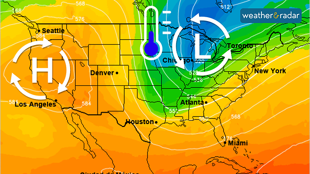 Low-pressure trough and high-pressure ridge dominating weather in the U.S.