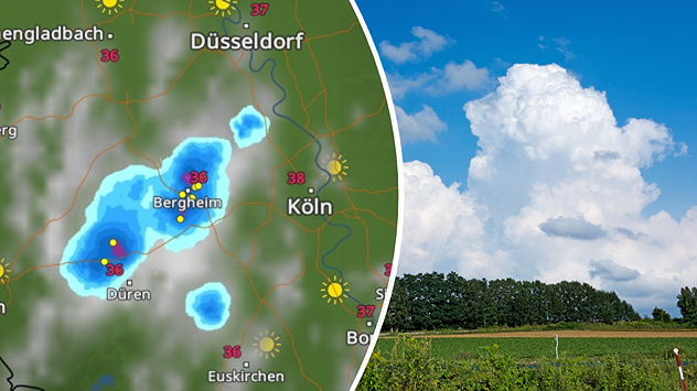 Das aktuelle WetterRadar zeigt die ersten Hitzegewitter im Westen von Deutschland.