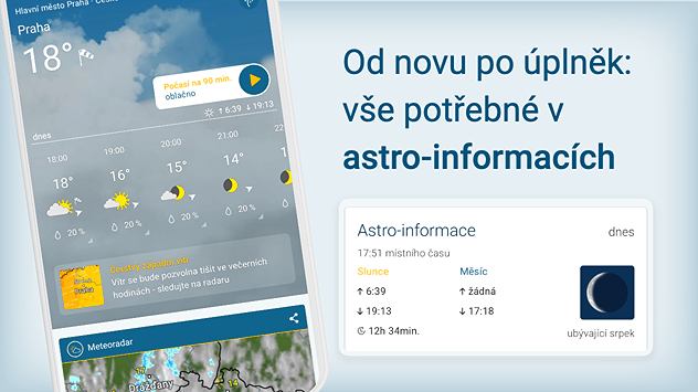 V aplikaci Počasí & Radar najdeš astro-informace, jako jsou fáze měsíce či aktuální časy východu a západu slunce.
