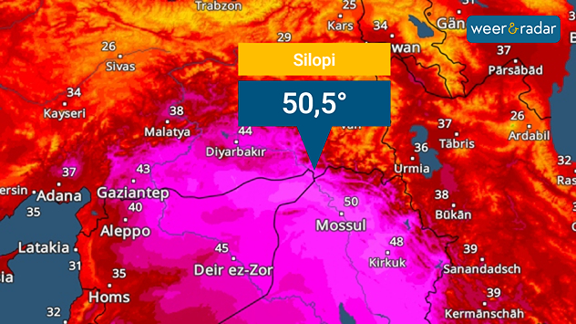 Temperatuurrecord in Turkije in juli 2025: in de stad Silopi, vlakbij de grens met Irak, gaf de thermometer 50,5 graden aan.