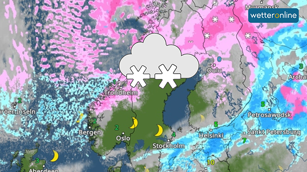 Radar meteorológico para el jueves con fuertes nevadas en Escandinavia