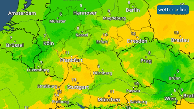 TemperaturRadar zeigt für Samstag Spitzenwerte bis 16 Grad an