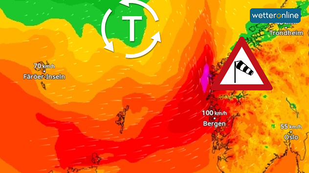WindRadar zeigt das Sturmtief vor Norwegen