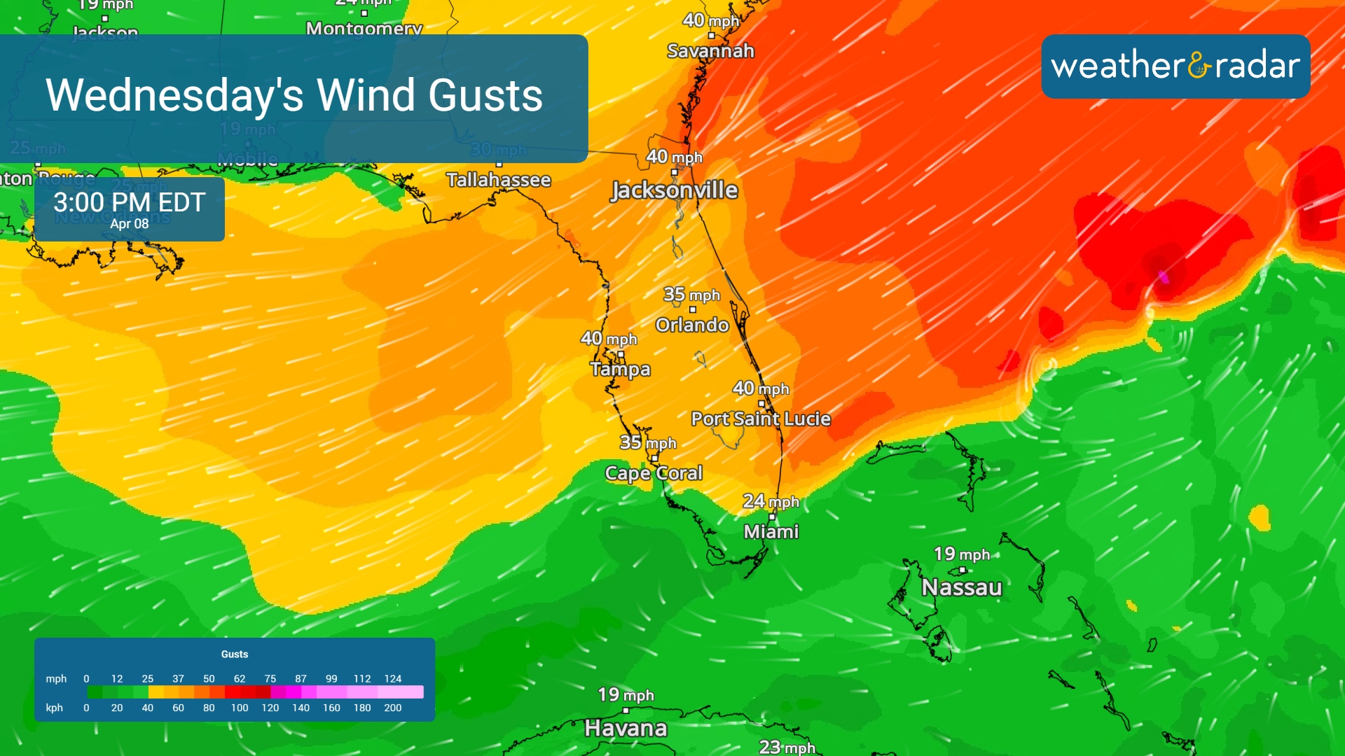 The WindRadar shows gusts up to 40 mph this week.