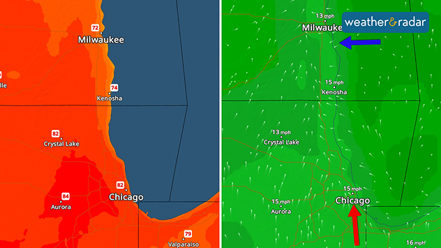 Wind direction is impacting the temperatures along western Lake Michigan's coast.